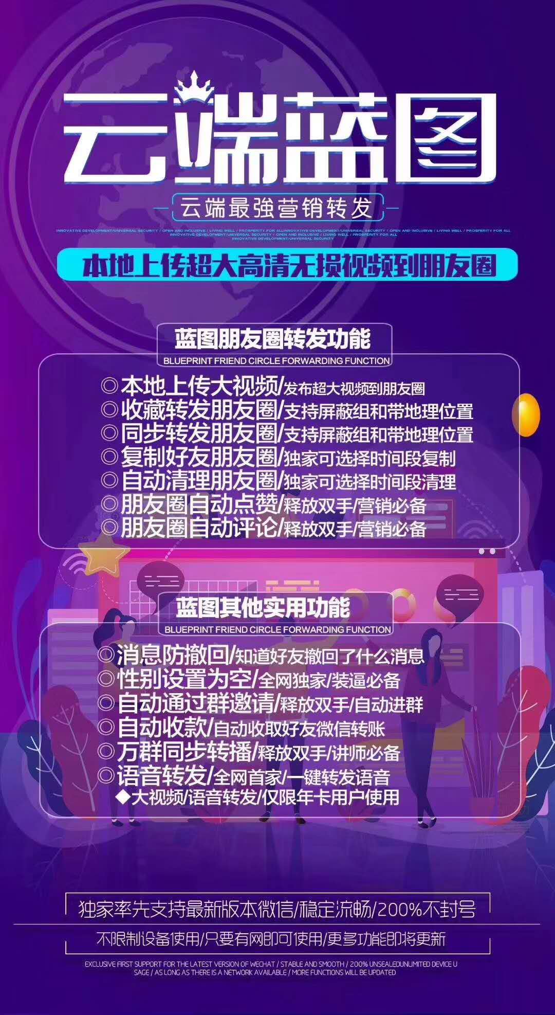 【云端蓝图】云端收藏转发朋友圈自动进群清理僵尸粉正版激活码