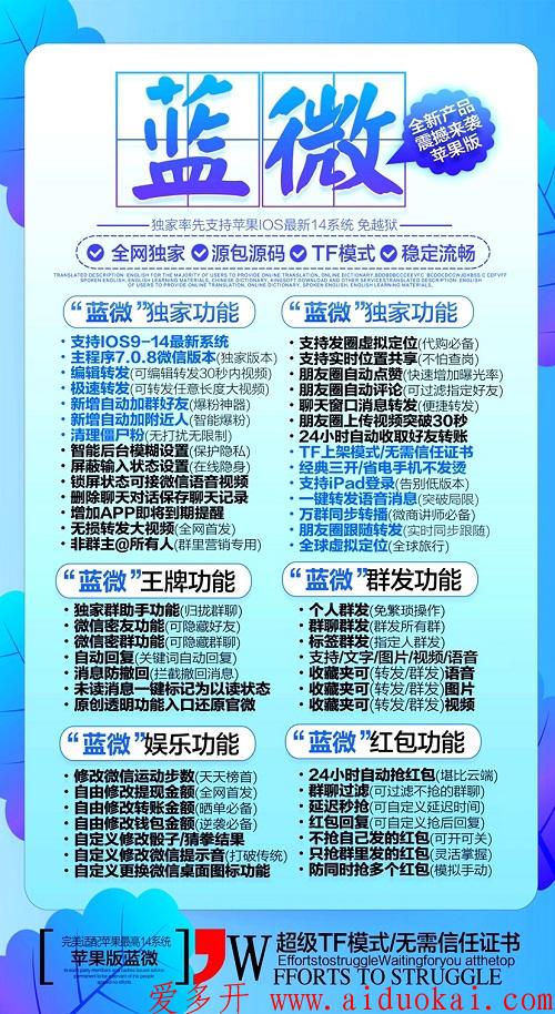 【苹果蓝微官网 】支持iPad下载一键转发多开防封不掉证书激活码授权