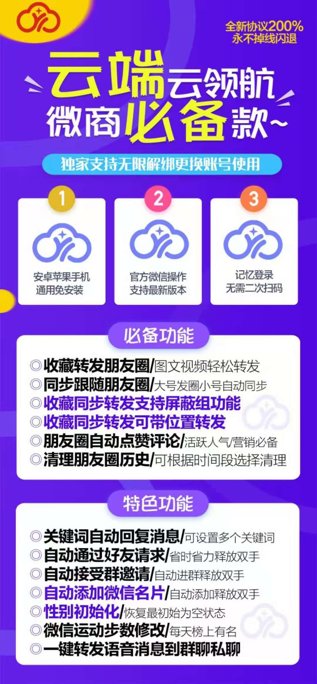 【云端云领航】云端收藏转发朋友圈 自动回复 自动点赞评论 激活码授权