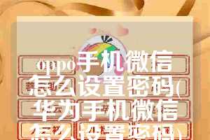 oppo手机微信怎么设置密码(华为手机微信怎么设置密码)