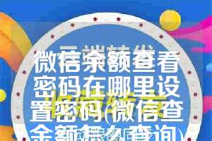 微信余额查看密码在哪里设置密码(微信查余额怎么查询)