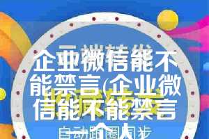 企业微信能不能禁言(企业微信能不能禁言一个人)