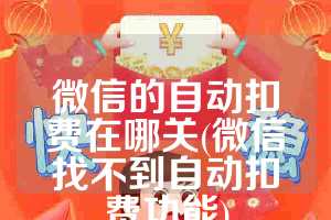 微信的自动扣费在哪关(微信找不到自动扣费功能)